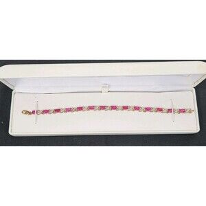 VTG Plated 925 Pink Topaz Tennis Bracelet X Link Design Size 7.5'' Long